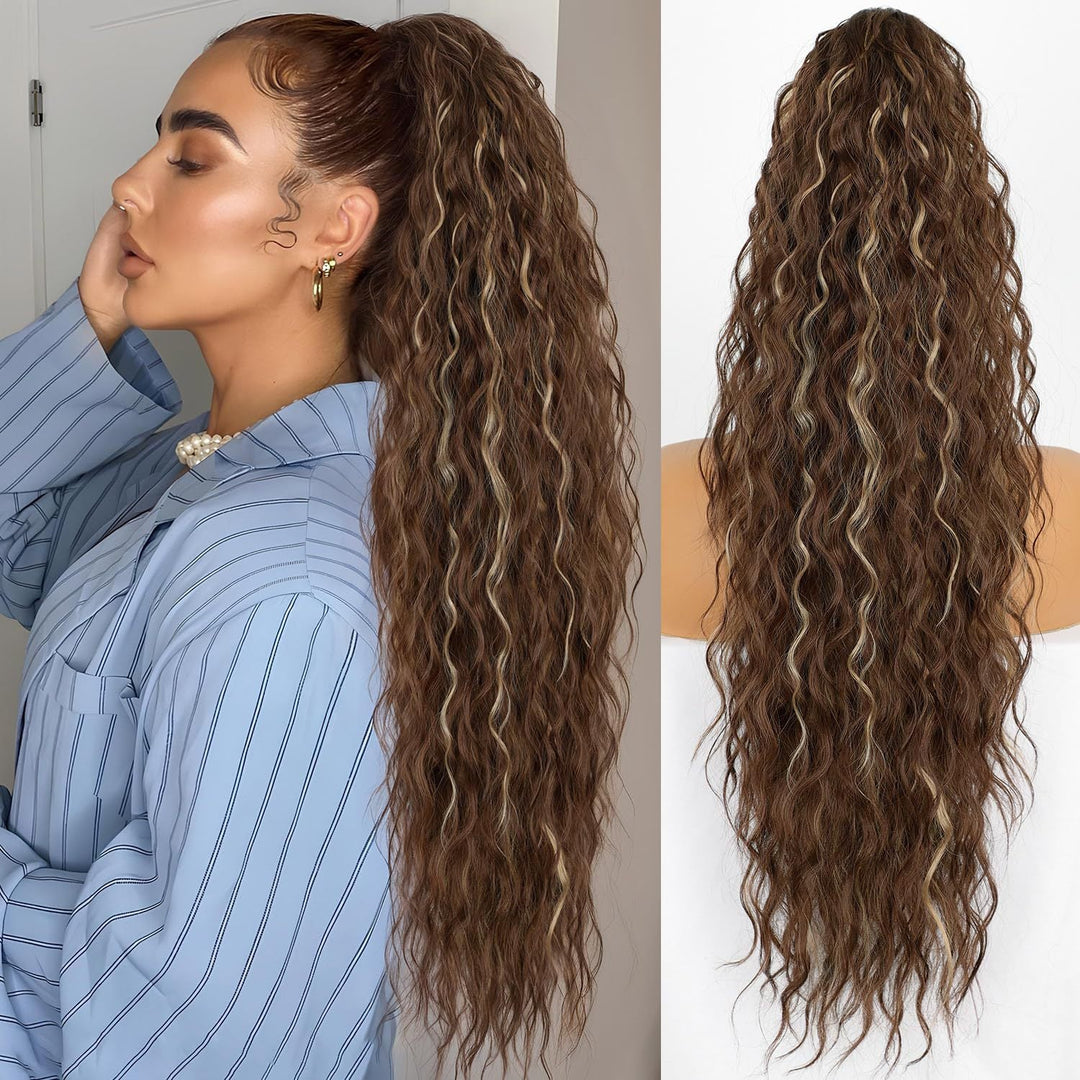 Natürliche Clip-in Pferdeschwanz-Extension in Blond, Braun oder Schwarz für sofortige Länge & Volumen.