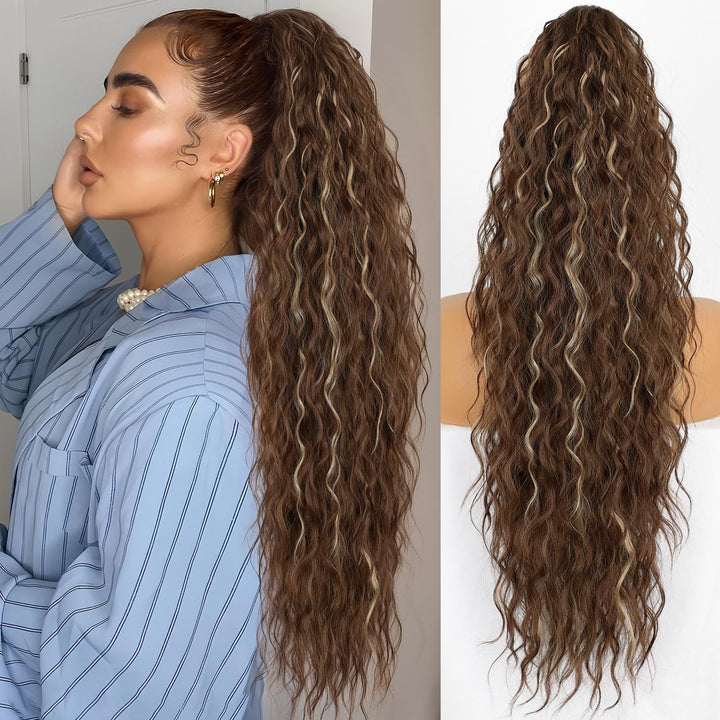 Natürliche Clip-in Pferdeschwanz-Extension in Blond, Braun oder Schwarz für sofortige Länge & Volumen.