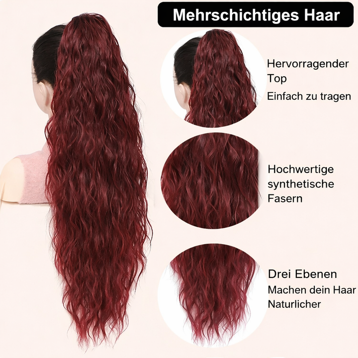 Damen Clip-in Extensions: Pferdeschwanz-Verlängerung aus Kunsthaar für Volumen, Länge und schnelle Frisuren.