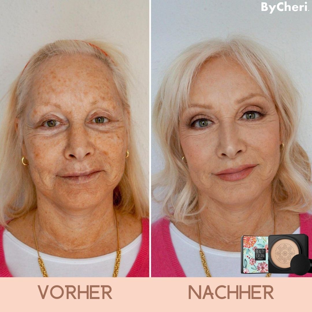 Close-up der Cushion Foundation Textur. Mattierendes Airbrush Make-up für jeden Hauttyp.