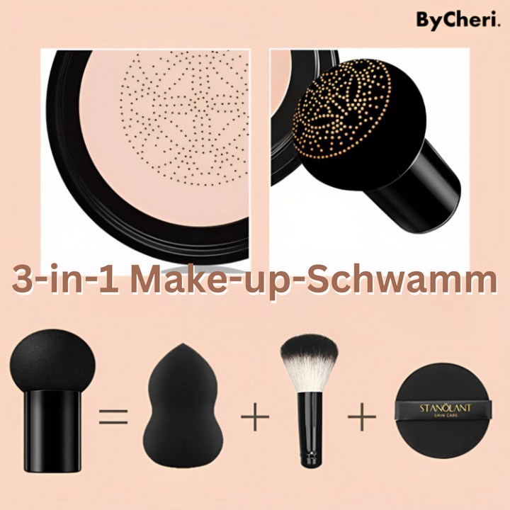 Anwendung der Airbrush Cushion Foundation für einen ebenmäßigen, wasserfesten Look.