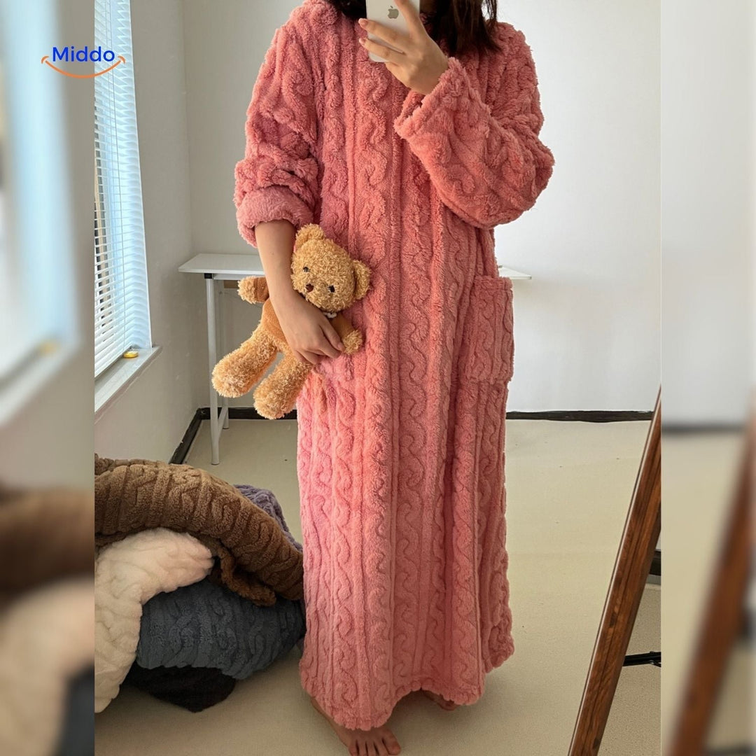 Warmes Hauskleid für Damen, weich und komfortabel, perfekt als Loungewear.