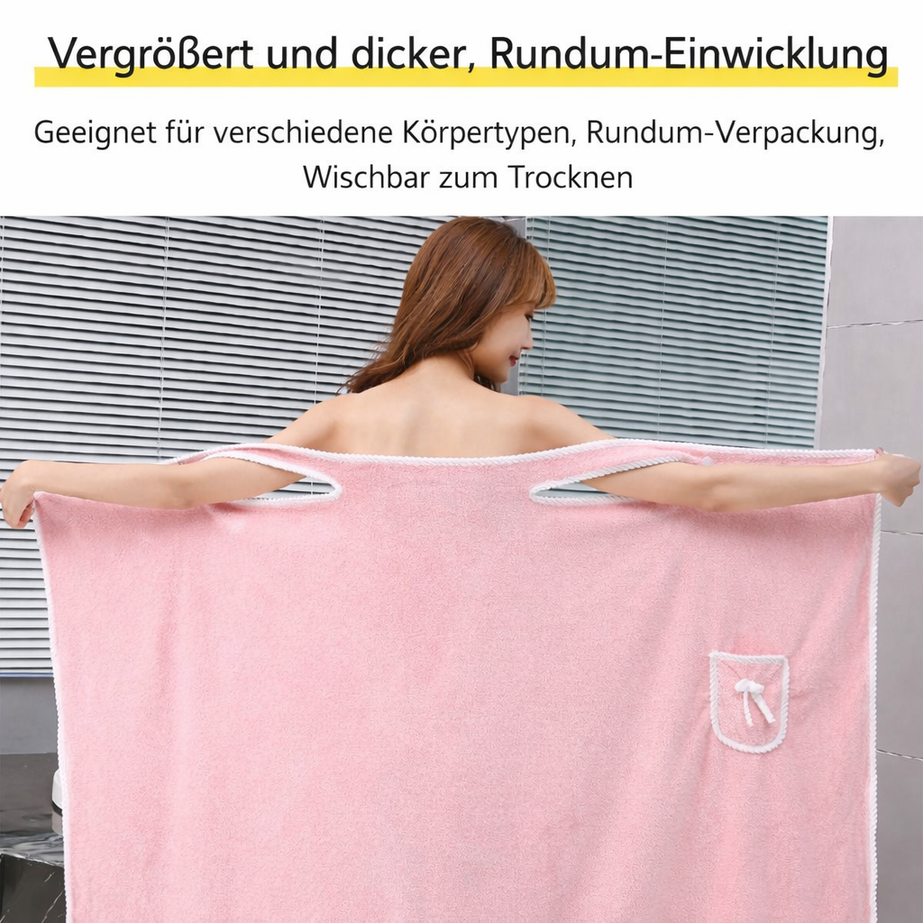 Gemütlicher Damen Dusch- & Badetuch Wickel. Schnelltrocknend, rutschfest & hautfreundlich.