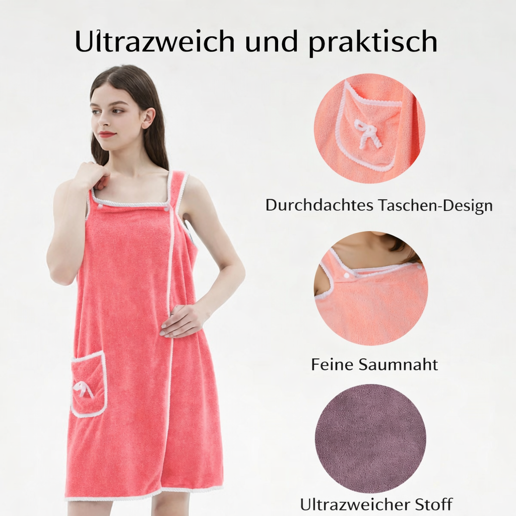 Praktisches Damen Saunatuch als Wickel. Schnelltrocknend, weich & rutschfest für Wellness & Badezimmer.