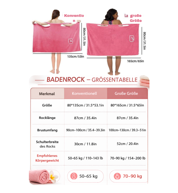 Eleganter Damen Dusch-Wickel, schnelltrocknend & rutschfest. Bequemes Saunatuch für Frauen.