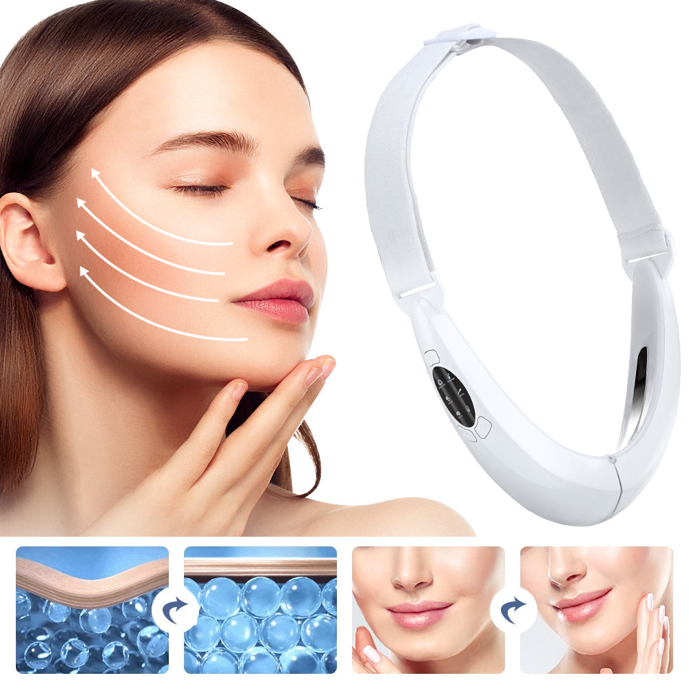 Detailansicht des EMS Gesichtsstraffers mit LED-Lichtmodi für gezielte Hautstraffung, Anti-Aging & Konturverbesserung.