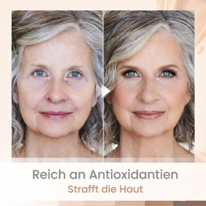 Vorher-Nachher mit Farbwechsel Foundation; gleicht Hautton aus; makelloser Teint; natürlich schön.