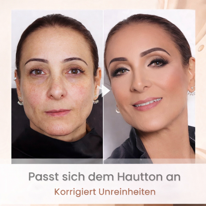 Farbwechsel Foundation neben Pinsel & Puder; vollständiges Make-up Set für makellosen Teint.