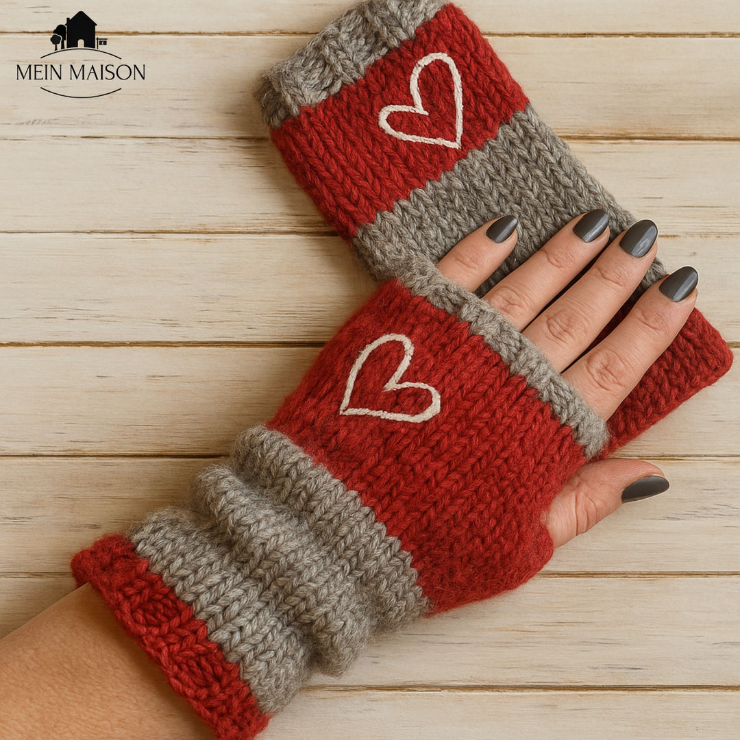 Warme fingerlose Handschuhe für Frauen, mit liebevollem Herzmotiv, perfekt für Herbstmode.