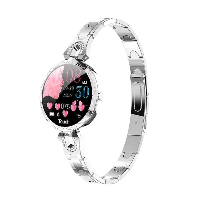 Moderne Damen Smartwatch & Fitness Tracker, wasserdicht. Misst Schritte, Puls, Schlaf. Für aktiven Lebensstil.
