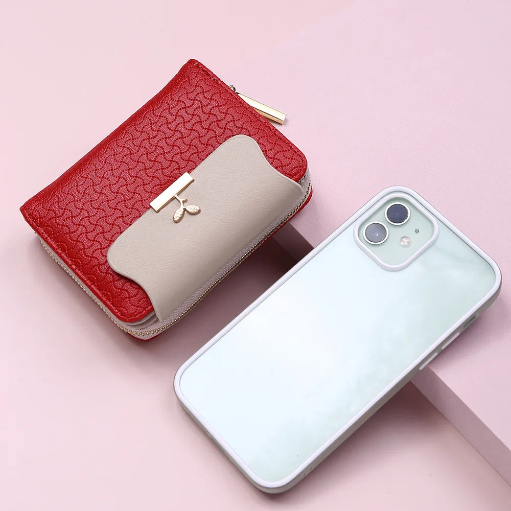 Hochwertige Damen Geldbörse Blätter-Design. Elegante Clutch & Portemonnaie für Frauen mit Kartenhalter.
