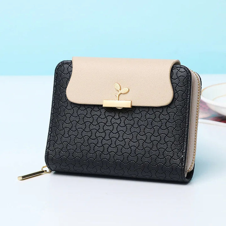 Modische Frauen Clutch mit stilvollem Blätter-Muster. Praktische Mini Geldbörse & Accessoire.