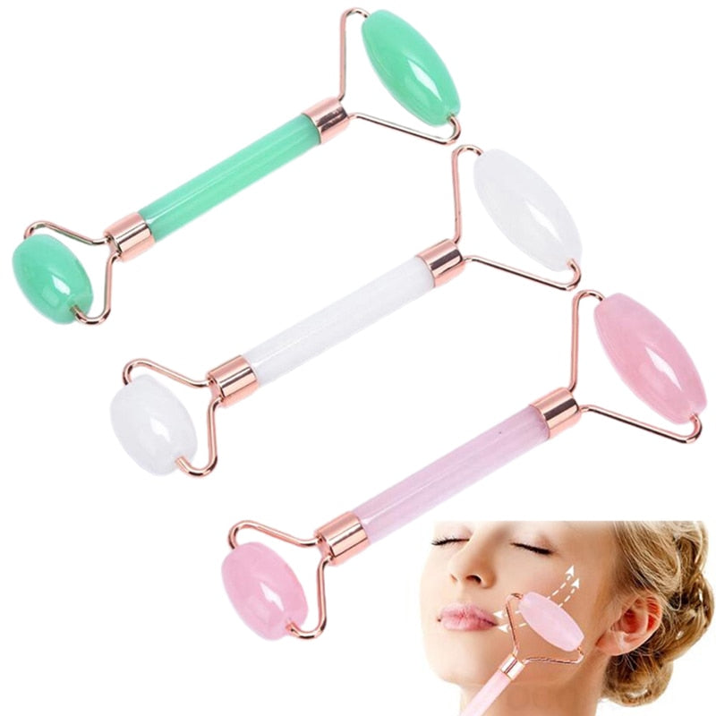 Rosenquarz Gesichtsroller zur Lymphdrainage & Entspannung. Ideal für Damen Hautpflege.