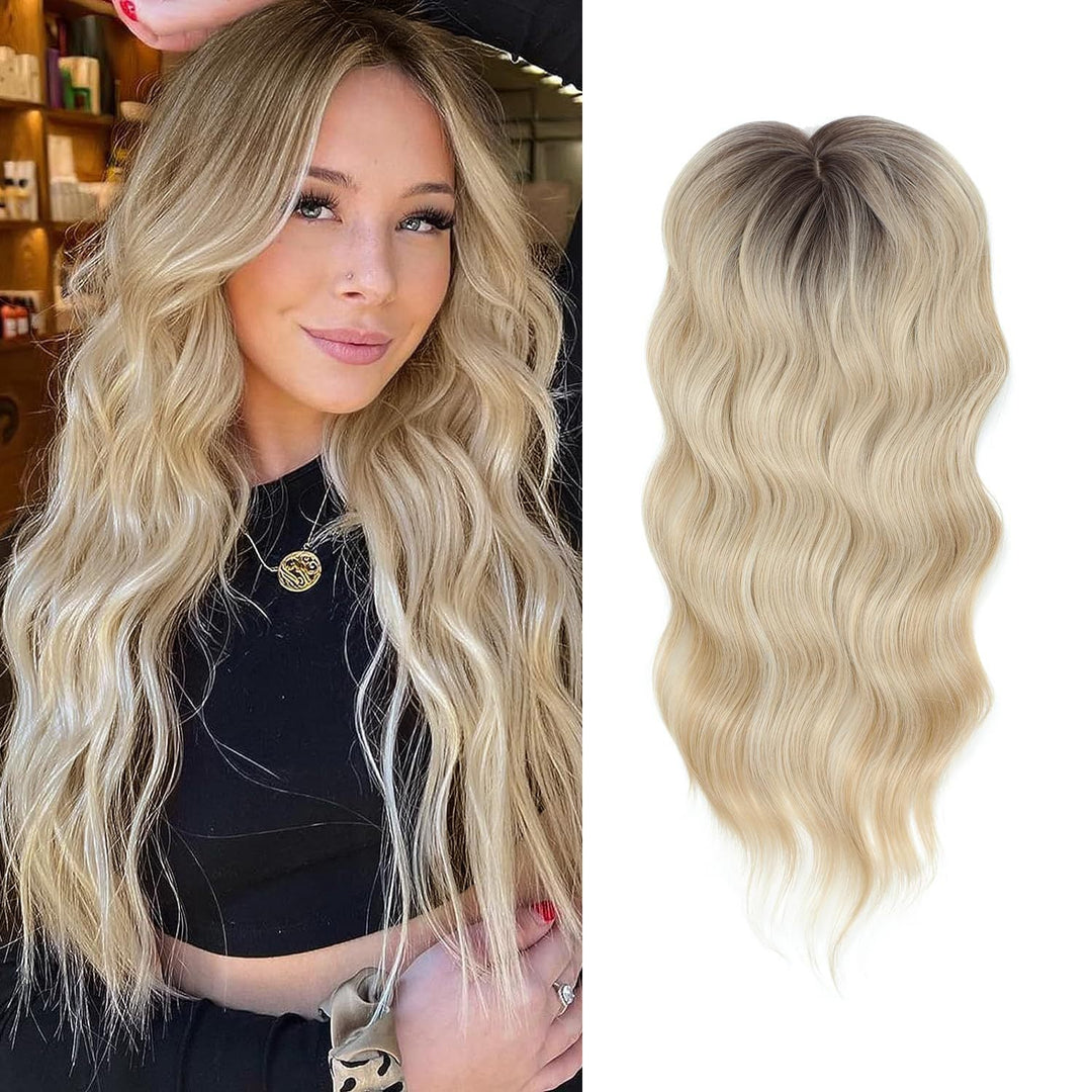 Natürlicher Haar-Topper für Damen mit welligem Haar. Unsichtbarer Ansatz, leichte Haarverdichtung.