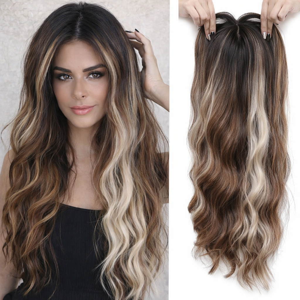 Styling Zubehör: Clip-In Haar-Topper für Damen. Natürliches Volumen für feines, welliges Haar.