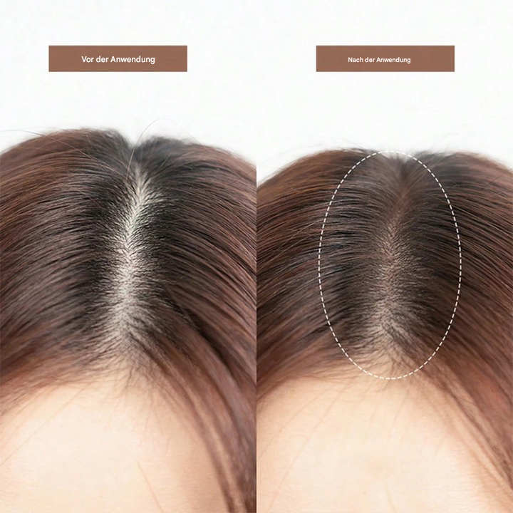 Haaransatz Puder zur präzisen Abdeckung grauer Haare. Natürliches Finish für gepflegte Damen-Frisur.