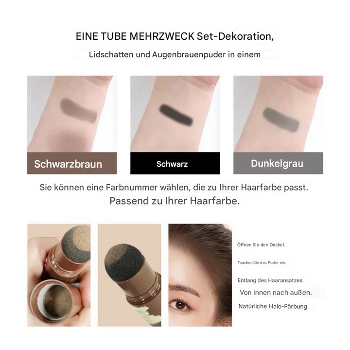 Haaransatz Puder: Schnelle, einfache kosmetische Korrektur grauer Haare & lichter Stellen. Ideal für unterwegs.