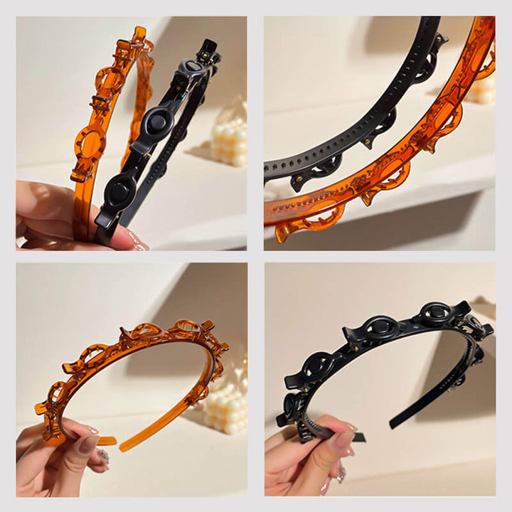 Eleganter Haarreif mit Flechtclip in glänzendem Schwarz, ein schickes Haaraccessoire für jede Damenfrisur.
