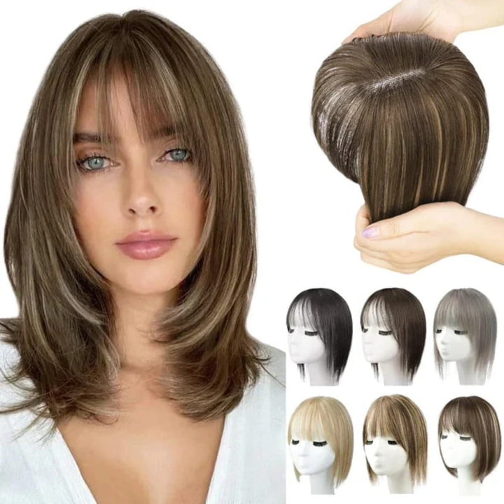 Einfache Anwendung: Damen Haarteil mit Pony für eine vielseitige Frisur und mehr Haarvolumen.