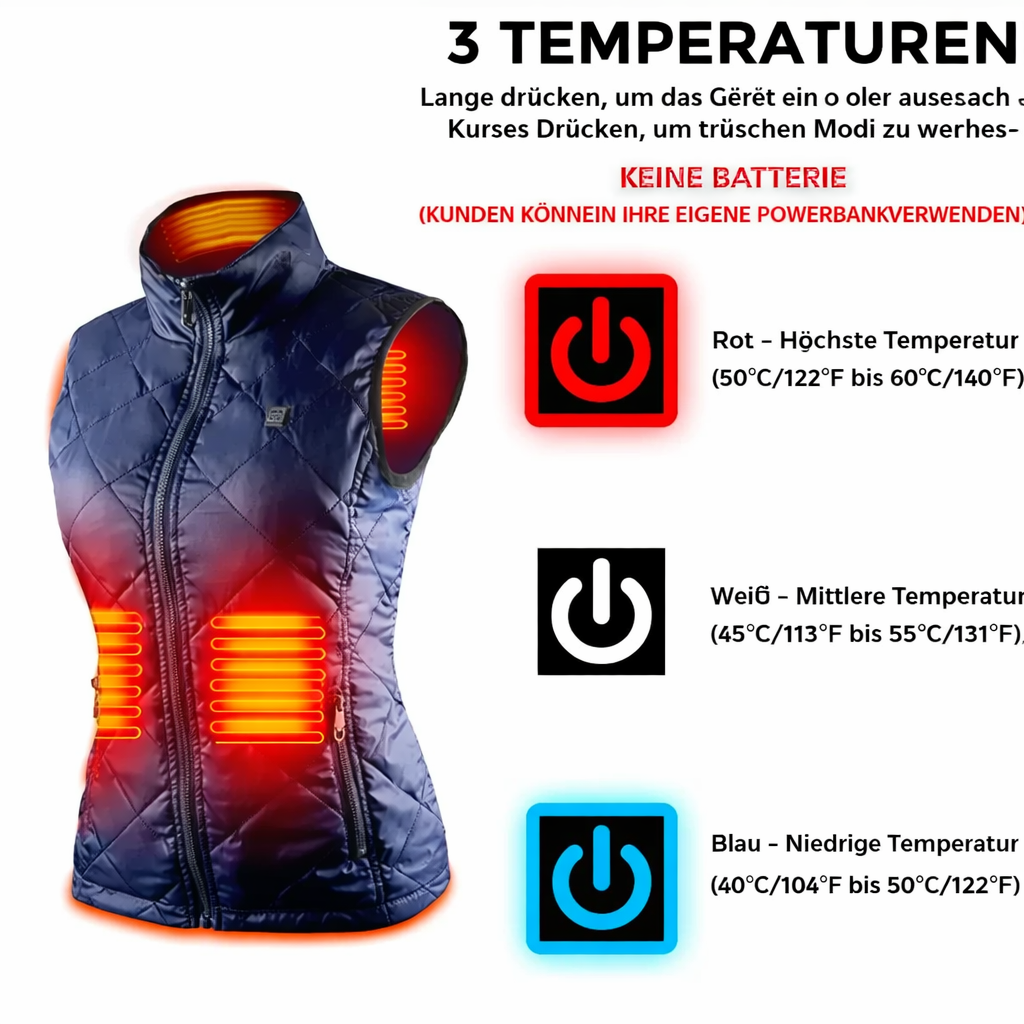 Moderne warme Damenweste, USB-beheizt, ideal für Herbst & Winter; schützt vor Kälte und ist bequem.