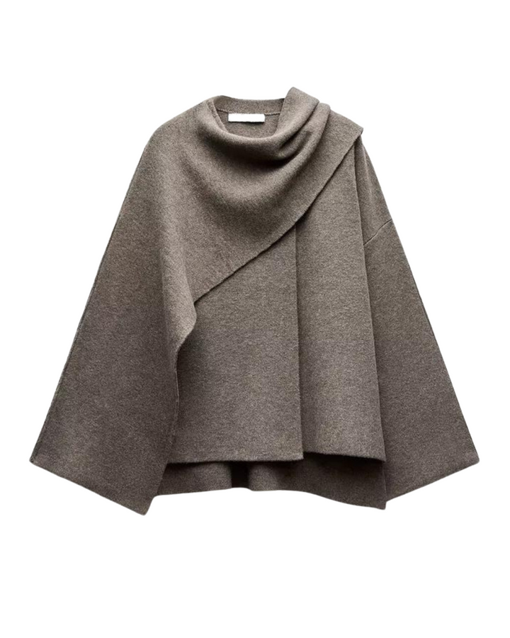 Damen Herbst-Winter Poncho, asymmetrisch & elegant. Warmer Überwurf für stilvolle Frauen.