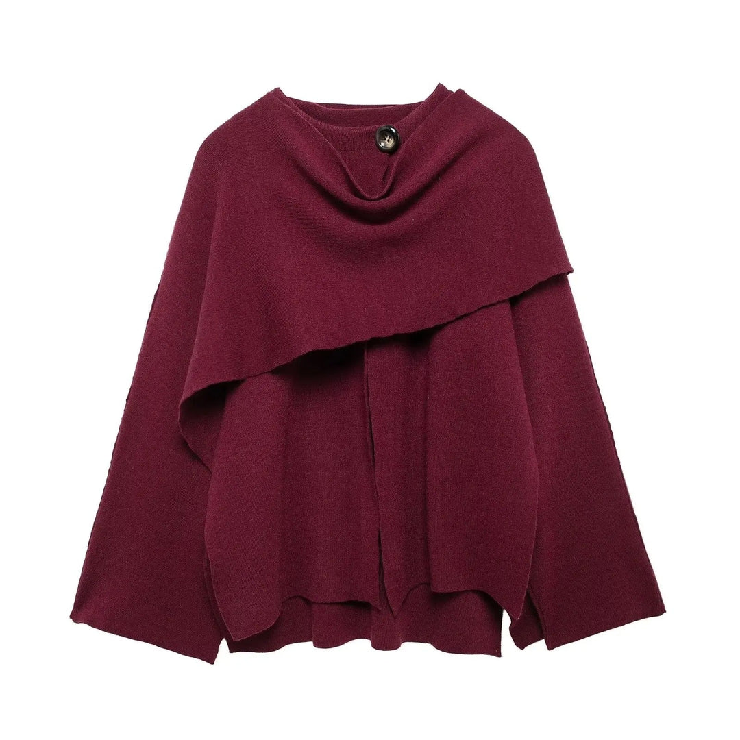 Weicher Damen Überwurf Poncho, asymmetrisch geschnitten. Warme und elegante Herbst-Winter Frauenkleidung.