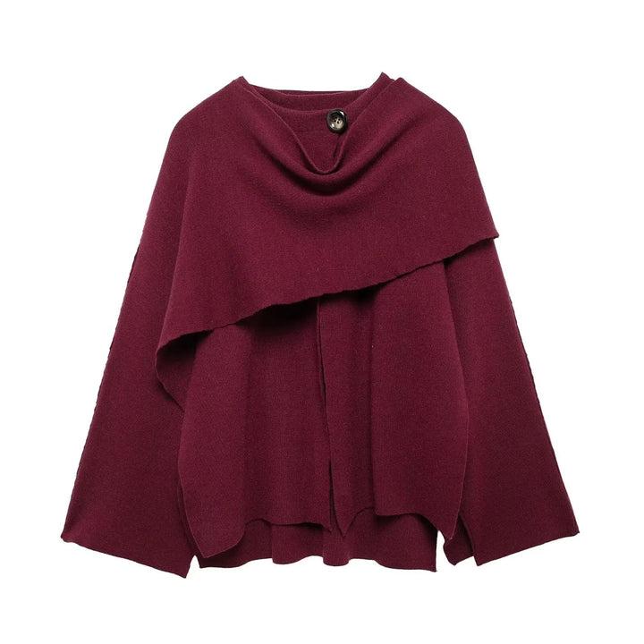 Weicher Damen Überwurf Poncho, asymmetrisch geschnitten. Warme und elegante Herbst-Winter Frauenkleidung.