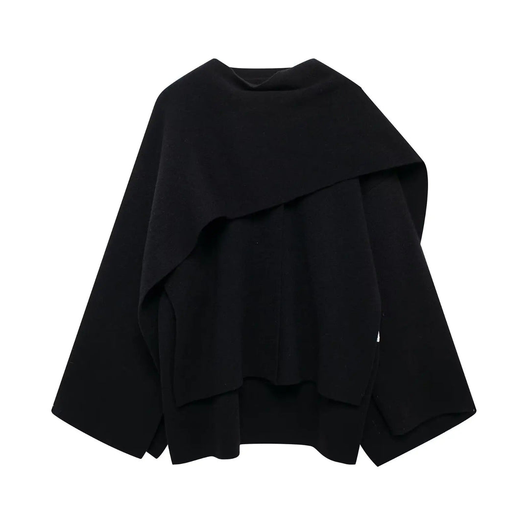 Femininer Damen Poncho, asymmetrisch. Eleganter & warmer Überwurf für Herbst-Winter Fashion.