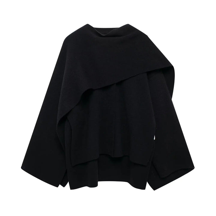 Femininer Damen Poncho, asymmetrisch. Eleganter & warmer Überwurf für Herbst-Winter Fashion.