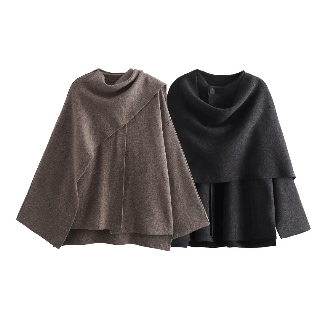 Stilvoller Frauen Poncho, warm und asymmetrisch. Modisches Herbst-Winter Accessoire, vielseitig tragbar.