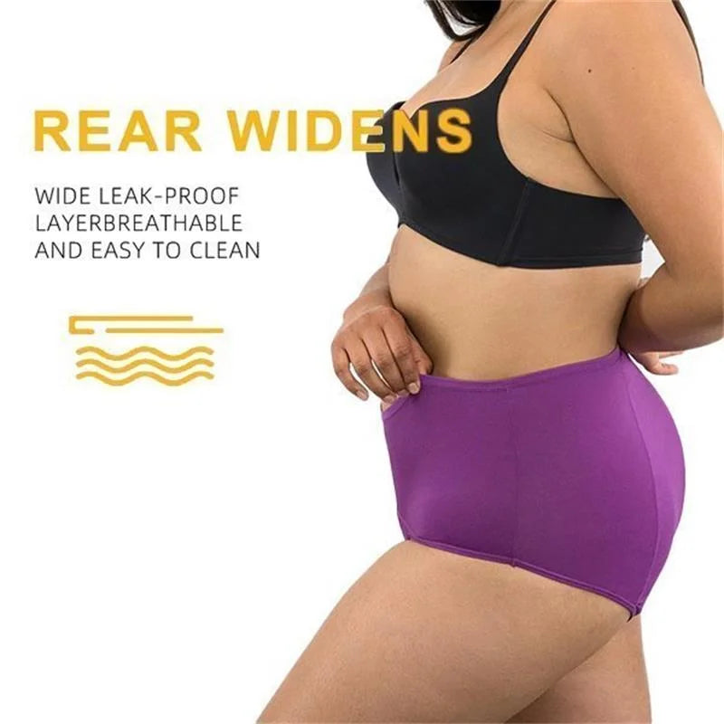 Schwarze hochtaillierte Auslaufschutz-Unterhose für Frauen, diskret und saugfähig.