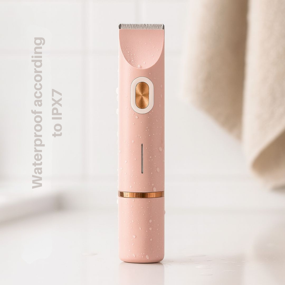 Reisefreundlicher Damenrasierer, kabellos & wasserdicht. USB-Ladefunktion für unterwegs, intim.