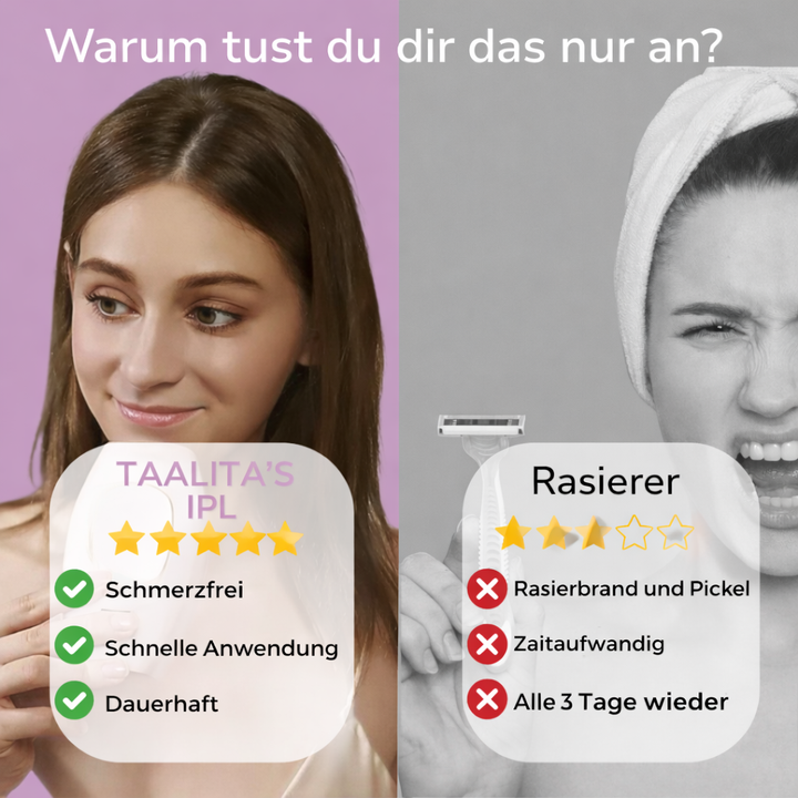 IPL Technologie für Damen: Schmerzfreie Haarentfernung an Beinen, Achseln und Bikinizone.