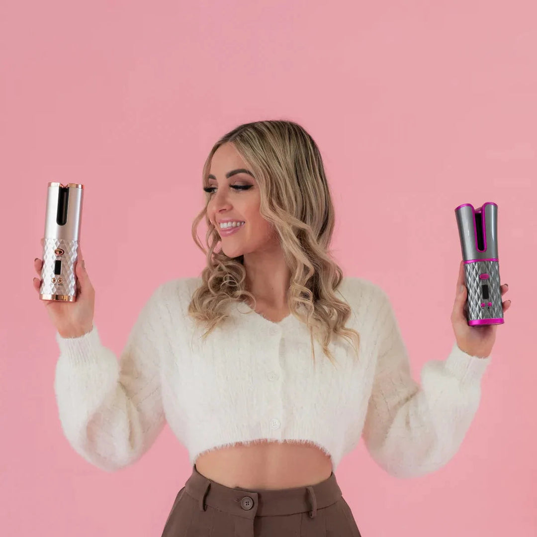 Eleganter Auto-Lockenstab für Frauen, kabellos, für schnelle, perfekte Locken und schönes Haarstyling.
