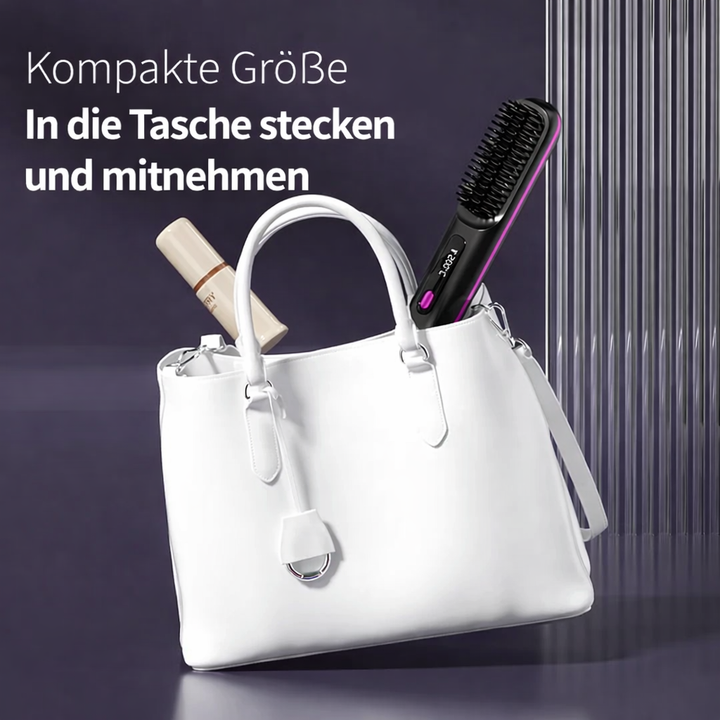 Eleganter kabelloser Keramik-Haarglätter mit Ionen-Technologie & LCD-Display für schonendes Styling.