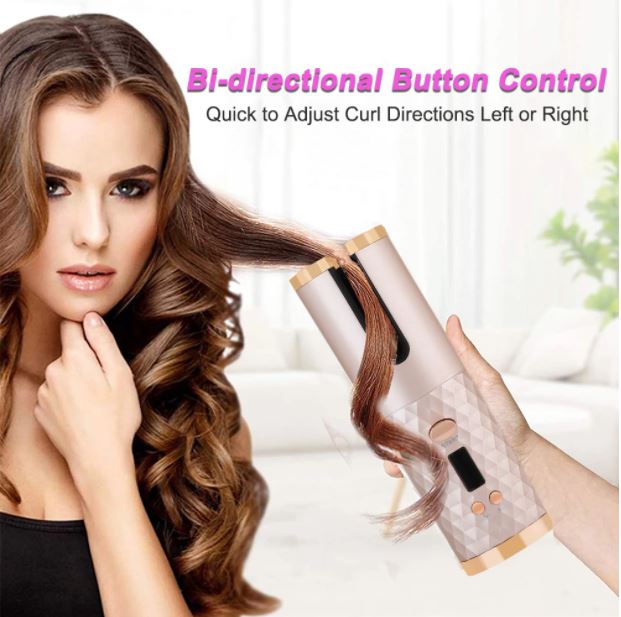 Damen kabelloser Lockenstab für perfekte Locken unterwegs. Tragbares, automatisches Hairstyling.