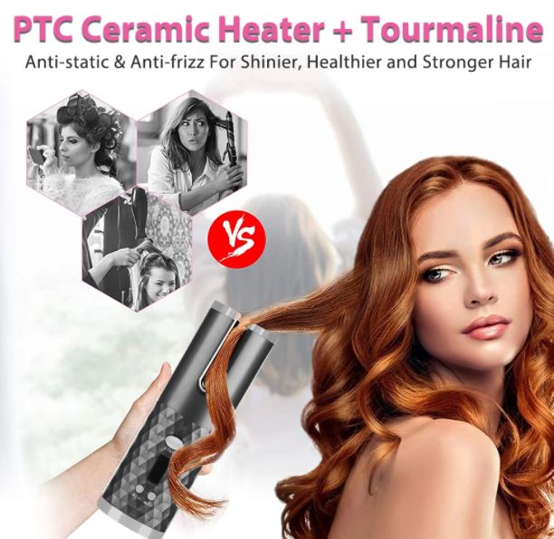 Eleganter, kabelloser Lockenstab für Damen. Automatisches Styling von wunderschönen Locken.