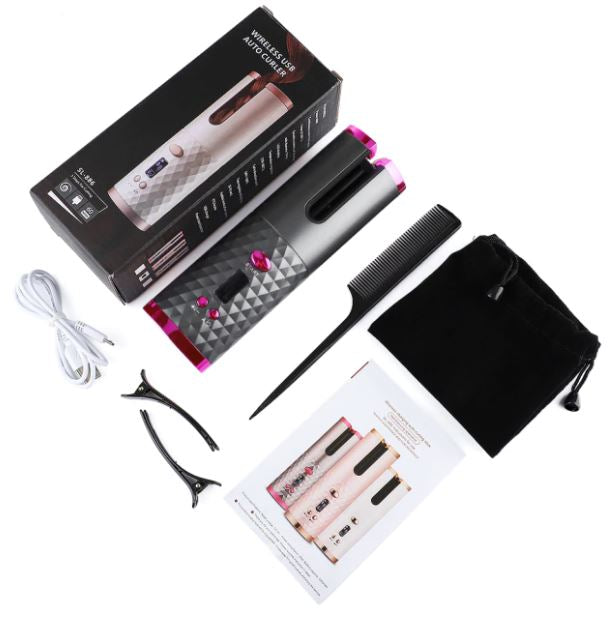 Vielseitiger kabelloser Lockenstab. Ermöglicht diverse Locken-Styles für Damen ohne Kabel.