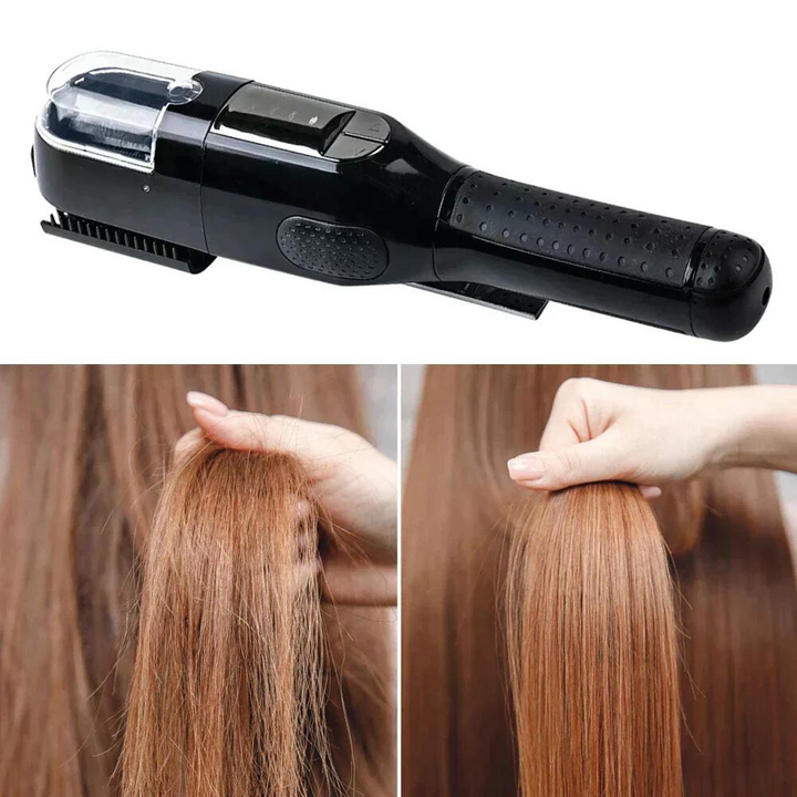 Detailaufnahme des kabellosen Spliss Trimmers für Damenhaarpflege. Entfernt Spliss effektiv für gesundes Haar.