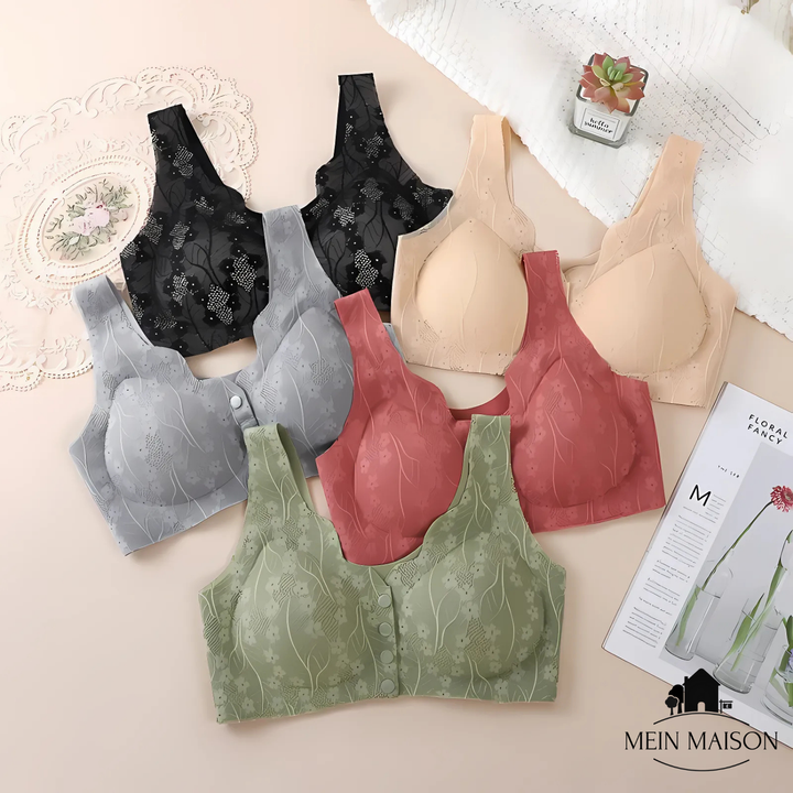 Komfortabler Damen Stütz-BH mit Frontknöpfen, nahtlos und ideal für unsichtbaren Halt unter Kleidung.