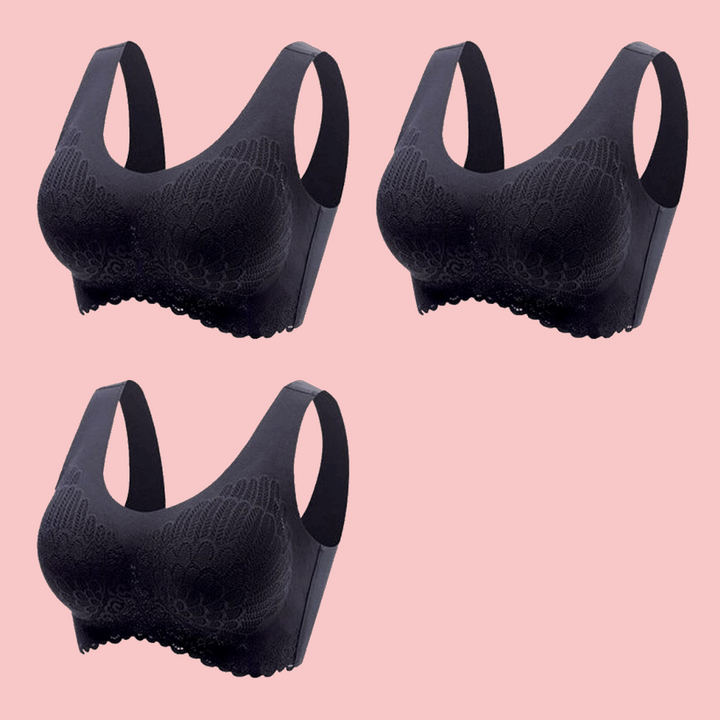 Rosa Damen-BH ohne Bügel, aus weichem, dehnbarem Stoff, mit Rüschendetail für femininen Look.