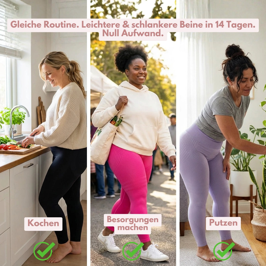 Bequeme Damen Kompressionsleggings für Lipödem, hoher Bund, für aktive Frauen geeignet.