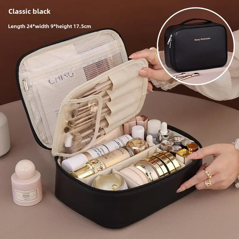 Funktionale Make-up-Tasche für Damen, wasserabweisendes PU-Leder, große Kapazität zur Organisation.