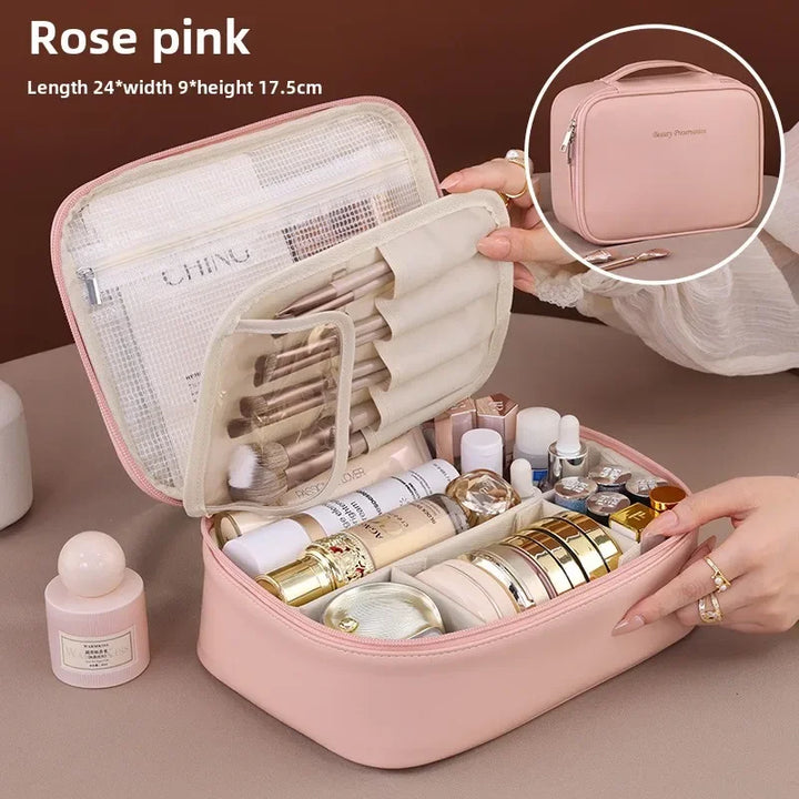 Hochwertige Damen Kosmetiktasche aus wasserabweisendem PU-Leder; ideal für Reisen und tägliche Organisation.