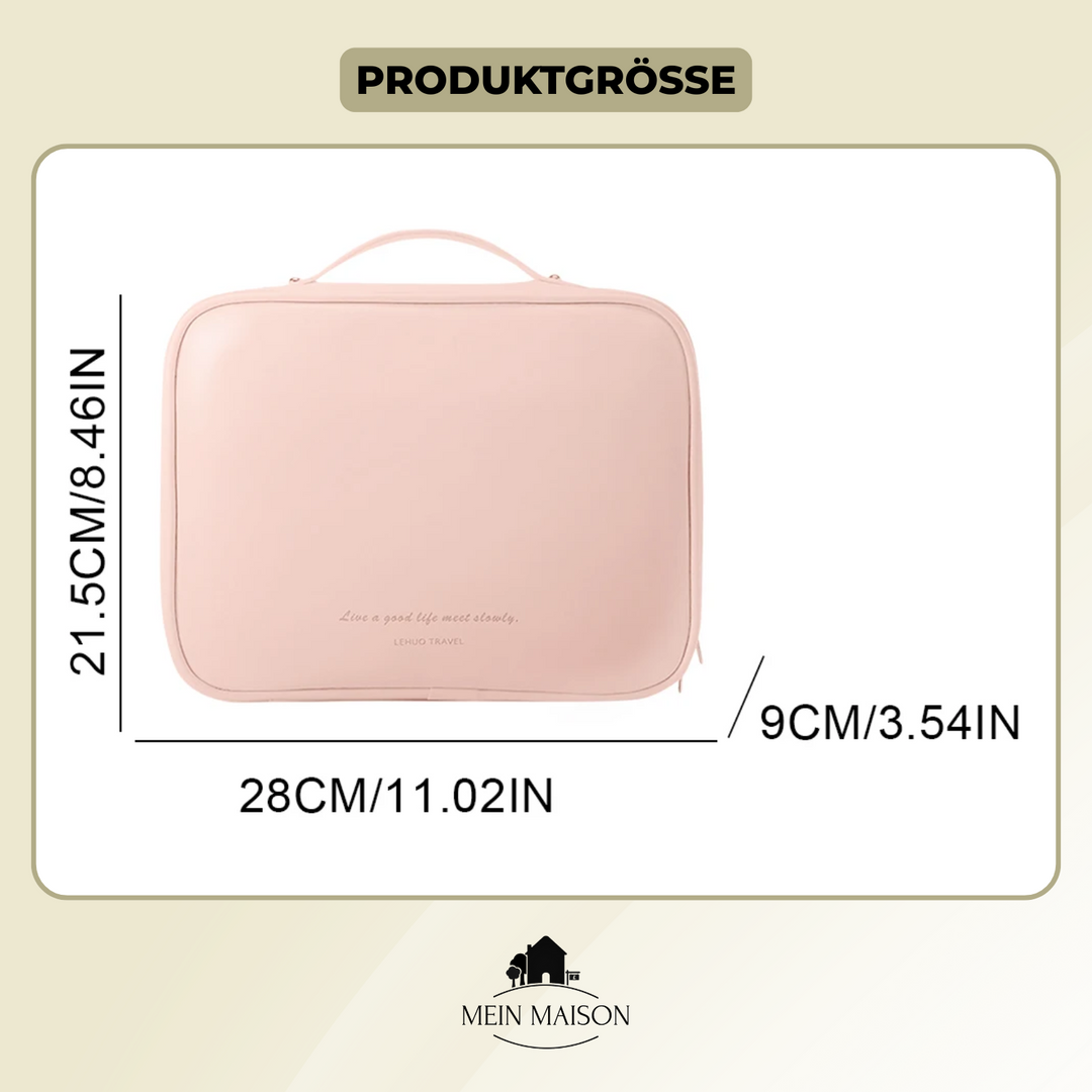 GlamiZen Kosmetiktasche: Kompakte Reise-Beauty-Aufbewahrung aus robustem PU-Leder, in Rosa & Weiß.