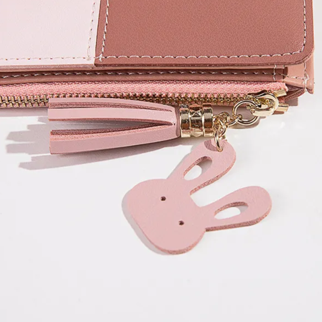Elegante kurze Damen Geldbörse mit Quaste, Faltbrieftasche mit Reißverschluss, sehr kompakt.