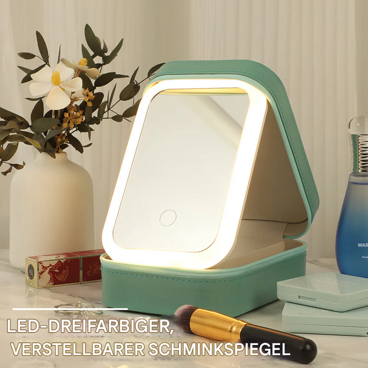 Damen LED Kosmetikspiegel Box mit 3 Lichtmodi, Make-up Organizer & tragbarem Schminkspiegel für Beauty auf Reisen.