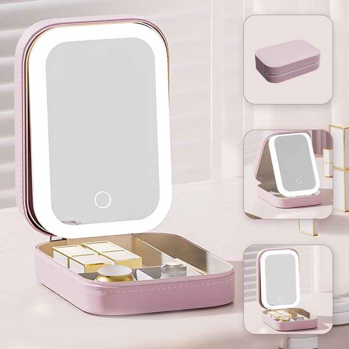 USB aufladbarer LED Kosmetikspiegel mit 3 Lichtmodi, tragbare Beauty Organizer und Make-up Box für Damen.