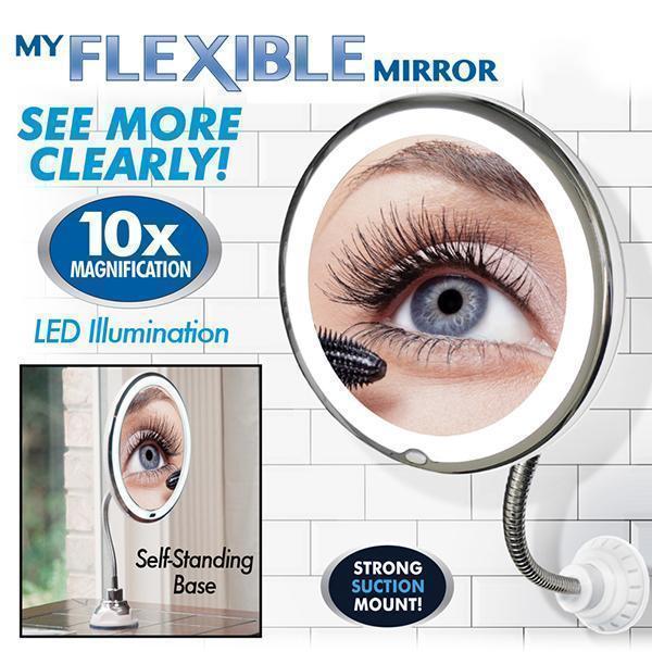 Damen LED Schminkspiegel mit 10x Vergrößerung und flexiblem Schwanenhals für präzises Make-up.