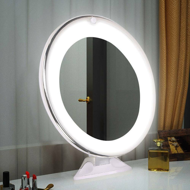 Detailreicher Make-up Spiegel für Damen mit LED Beleuchtung und 10x Vergrößerung; perfekt für Augen-Make-up.